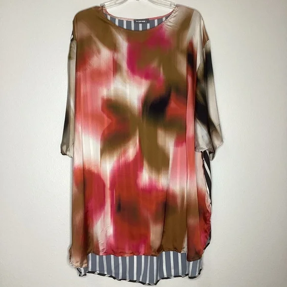 ALEMBIKA Butterfly Tunic Top Mixed Media Crush Satin Lg - Picture 2 of 8